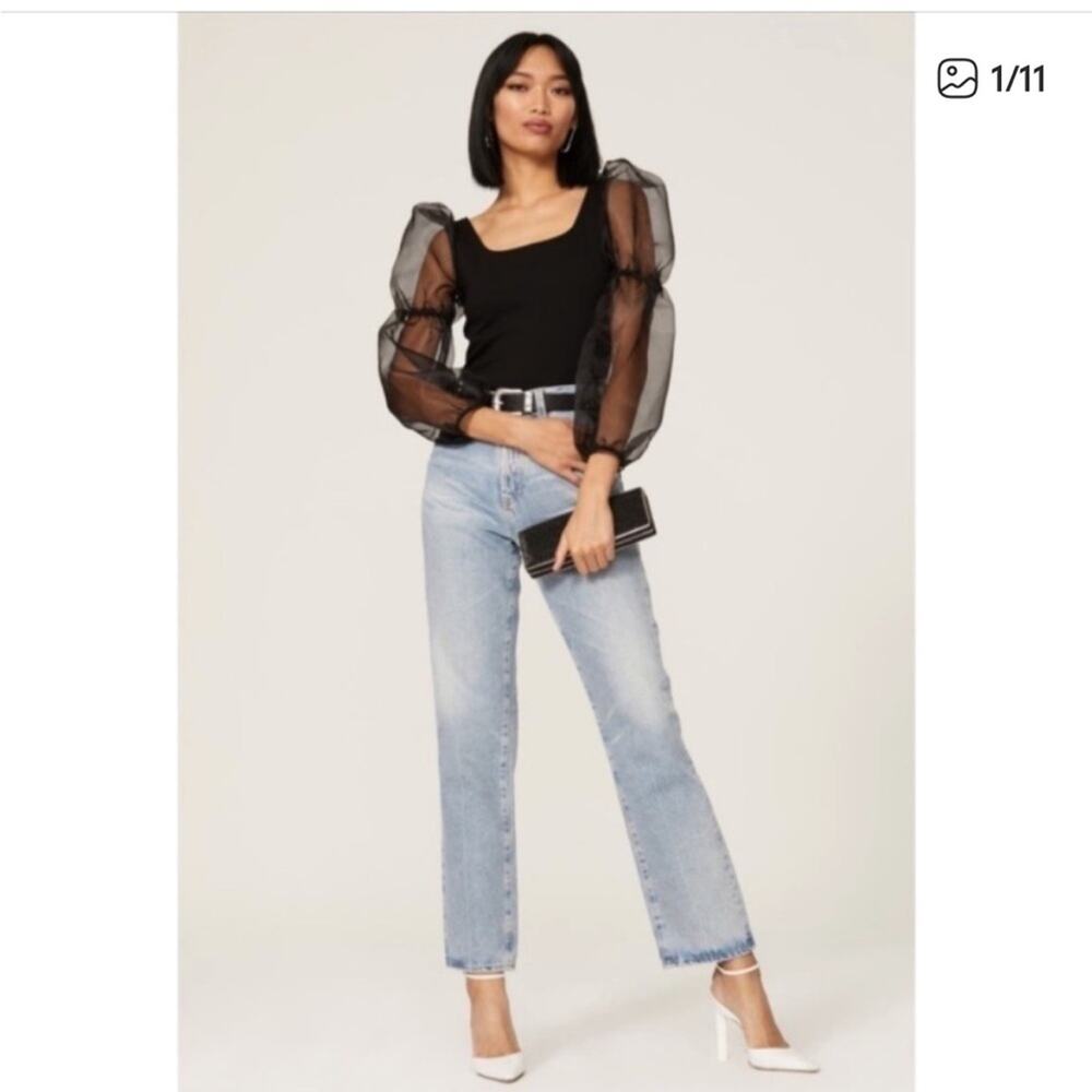 Louna Black Puff Sleeve Organza Black Top XS